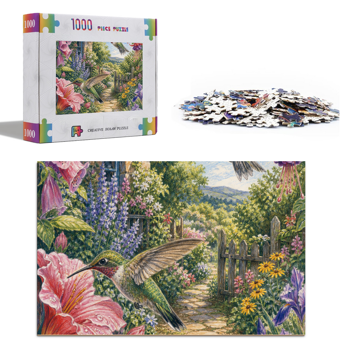 Rain-Washed Hummingbirds Portrait Puzzle - puzzle product view
