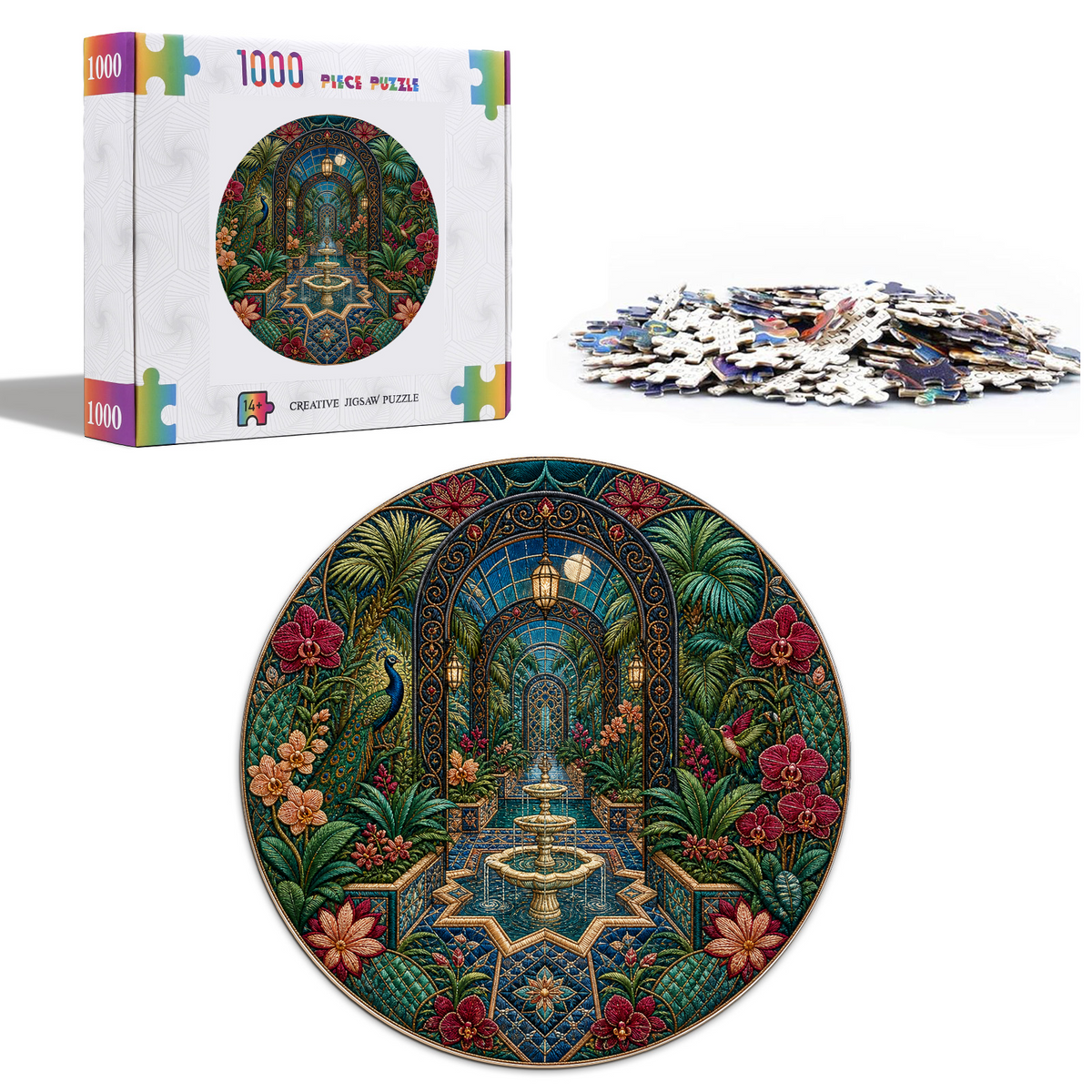 Moonlit Botanical Greenhouse Maze Round Puzzle - puzzle product view