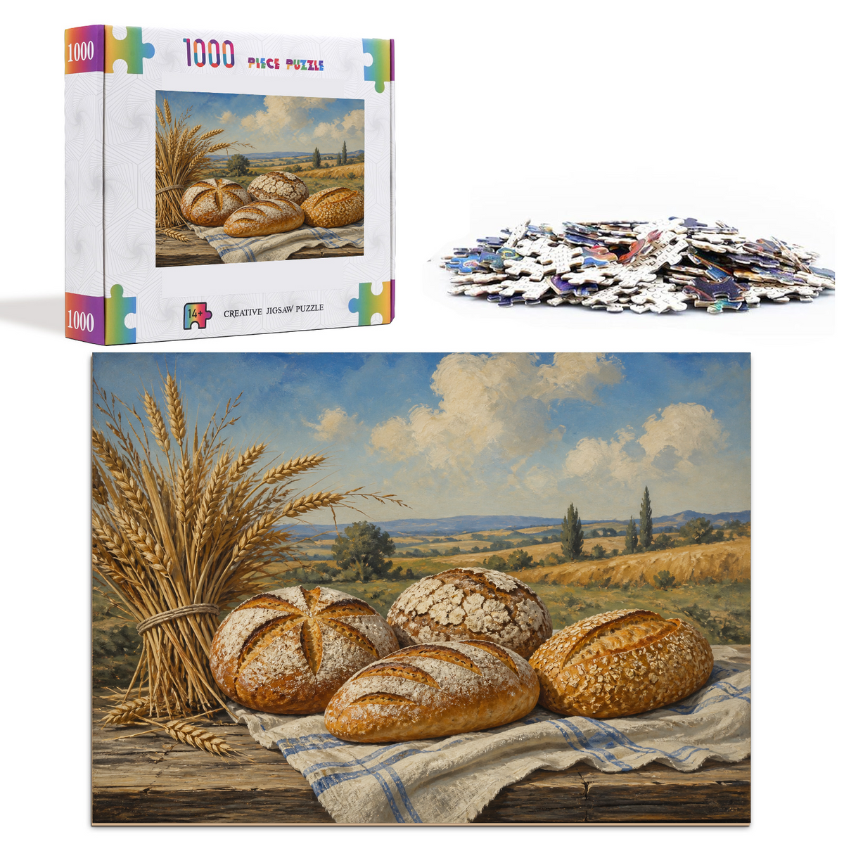Luminous Artisan Bread Table Folk Art Landscape Puzzle - puzzle product view