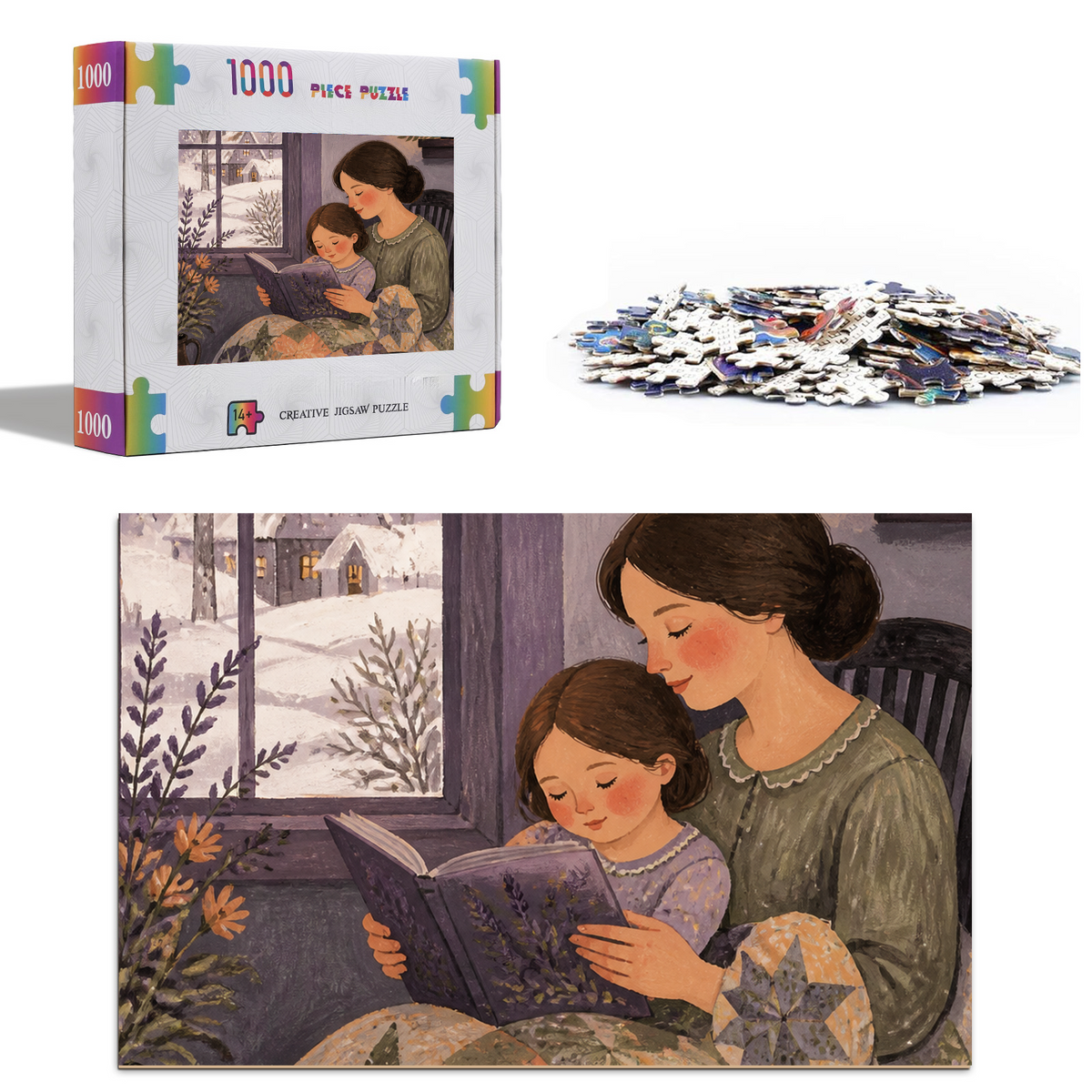 Luminous Winter Cabin Lights Folk Art Portrait Puzzle - puzzle product view