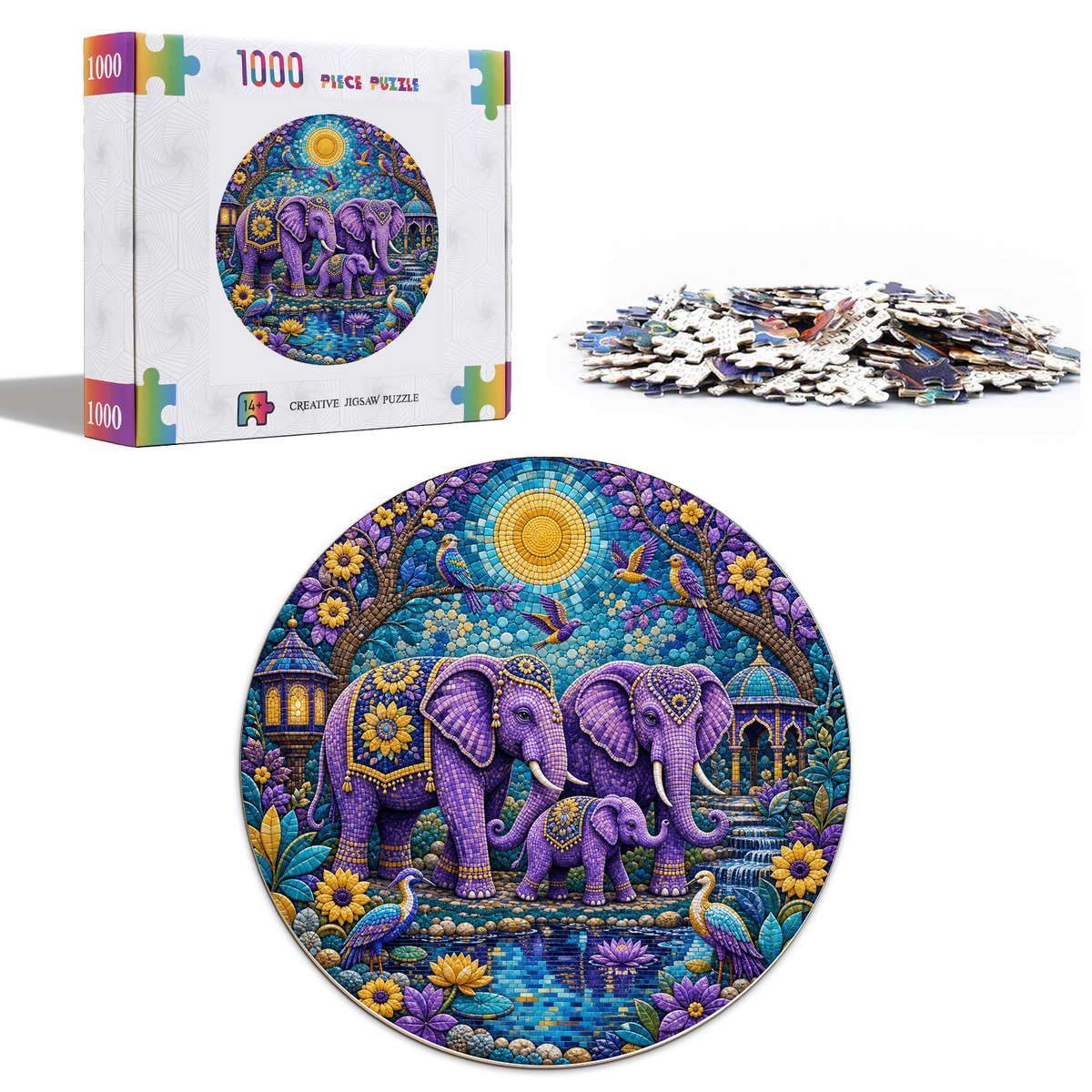 Velvet Elephant Garden Family Round Puzzle - puzzle product view