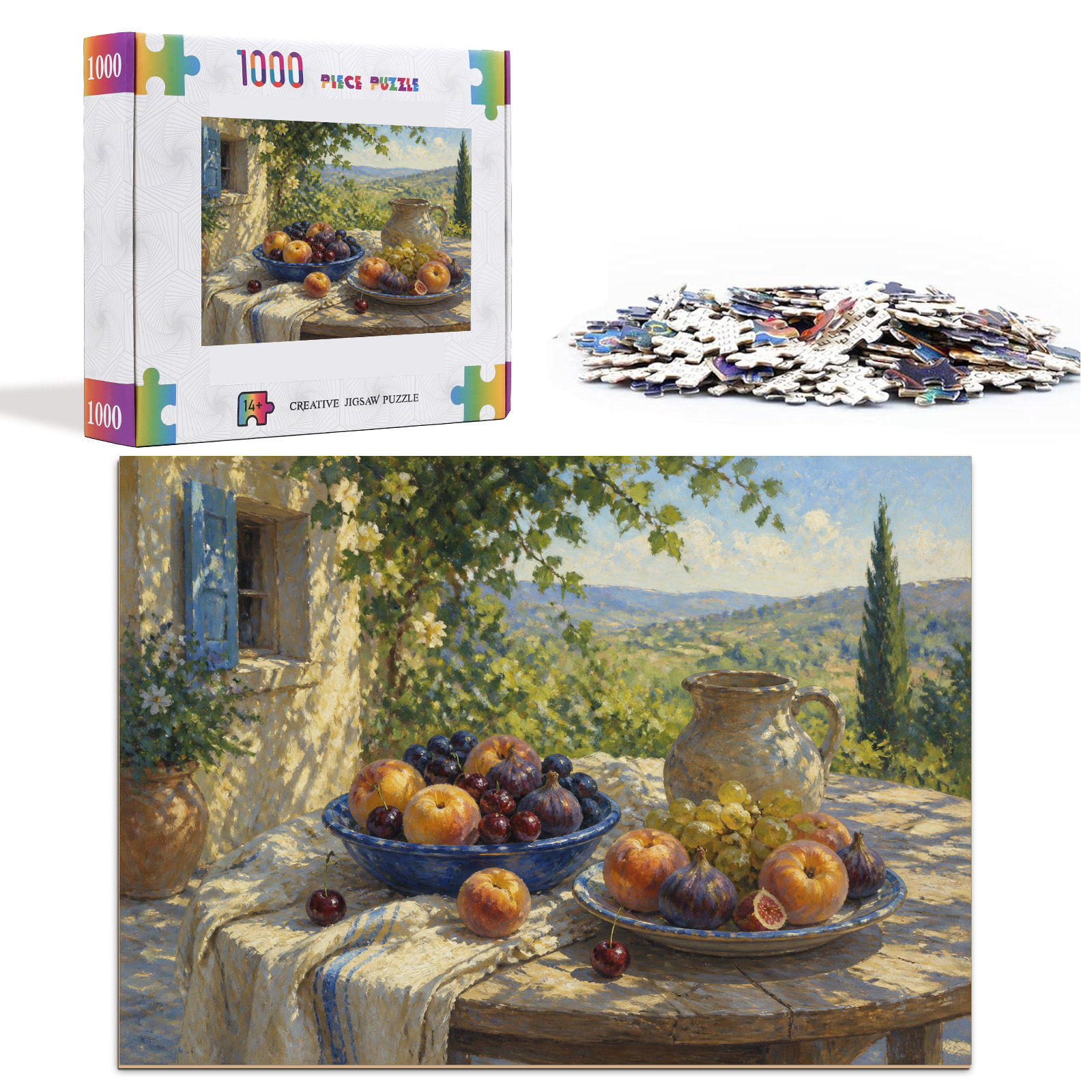 Moonlit Summer Fruit Table Textile Quilt Landscape Puzzle - puzzle product view