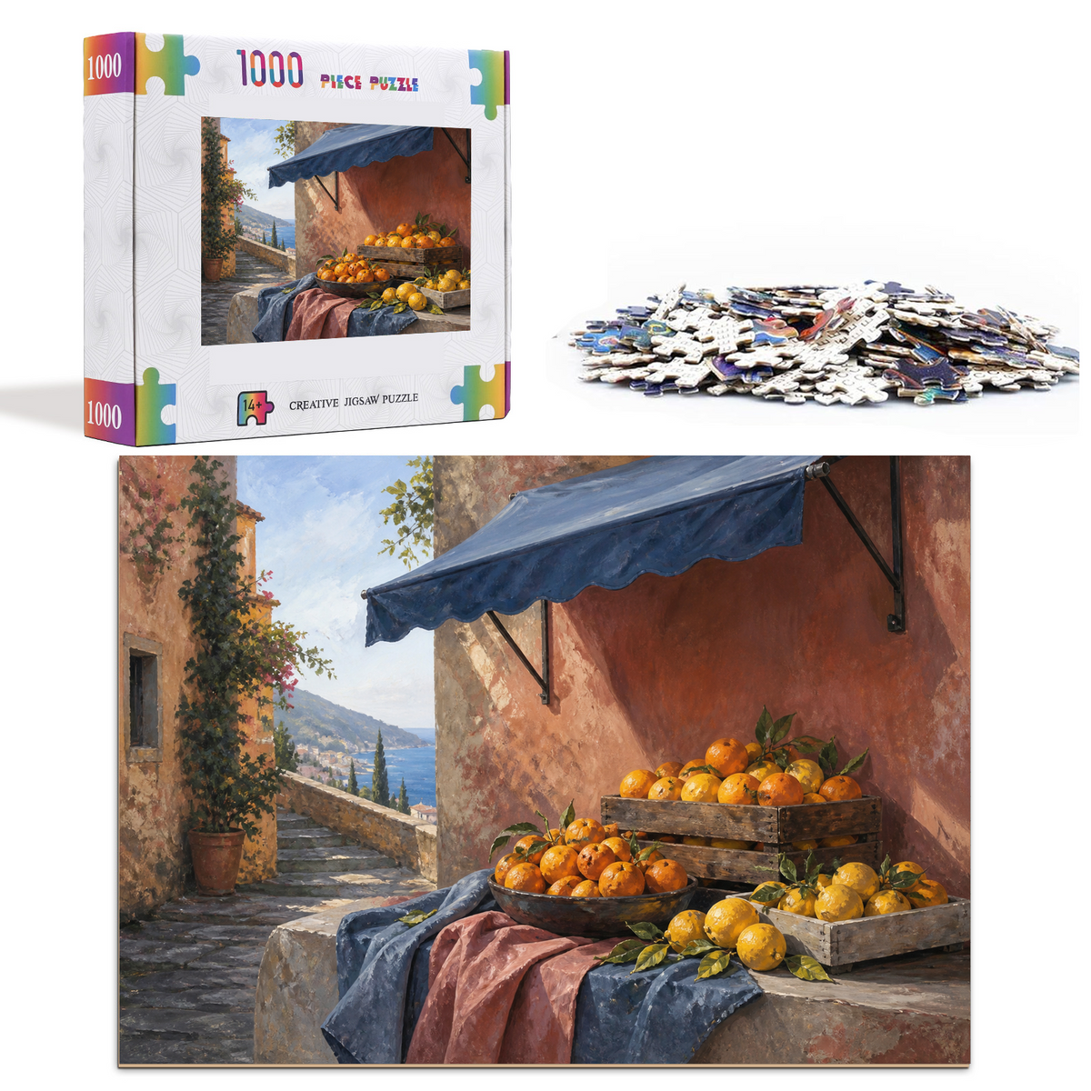 Moonlit Citrus Market Textile Quilt Landscape Puzzle - puzzle product view