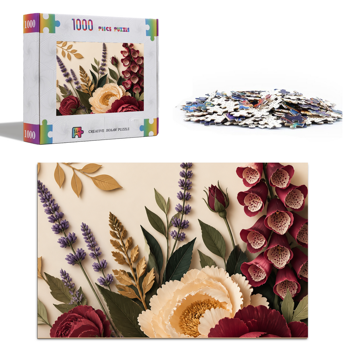 Luminous Botanical Repeat Paper Cut Collage Portrait Puzzle - puzzle product view