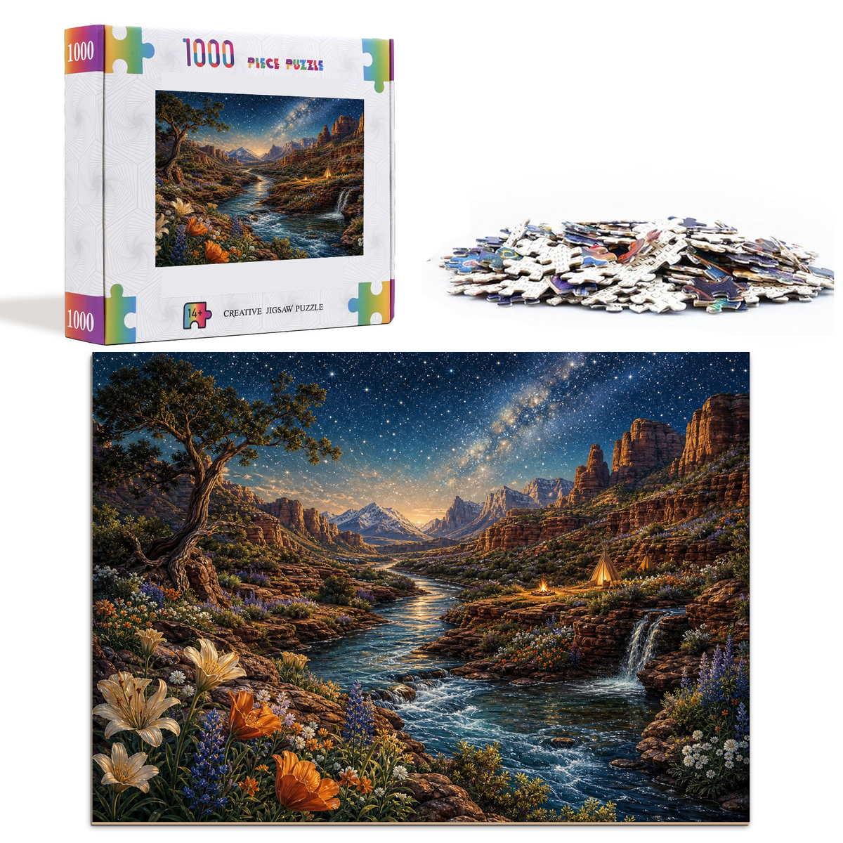 Starlit Wildflower Canyon River Landscape Puzzle - puzzle product view