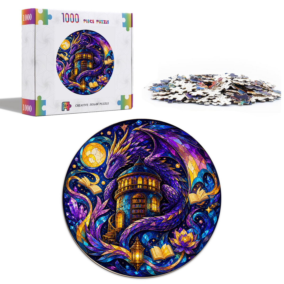 Velvet Dragon Library Moon Round Puzzle - puzzle product view