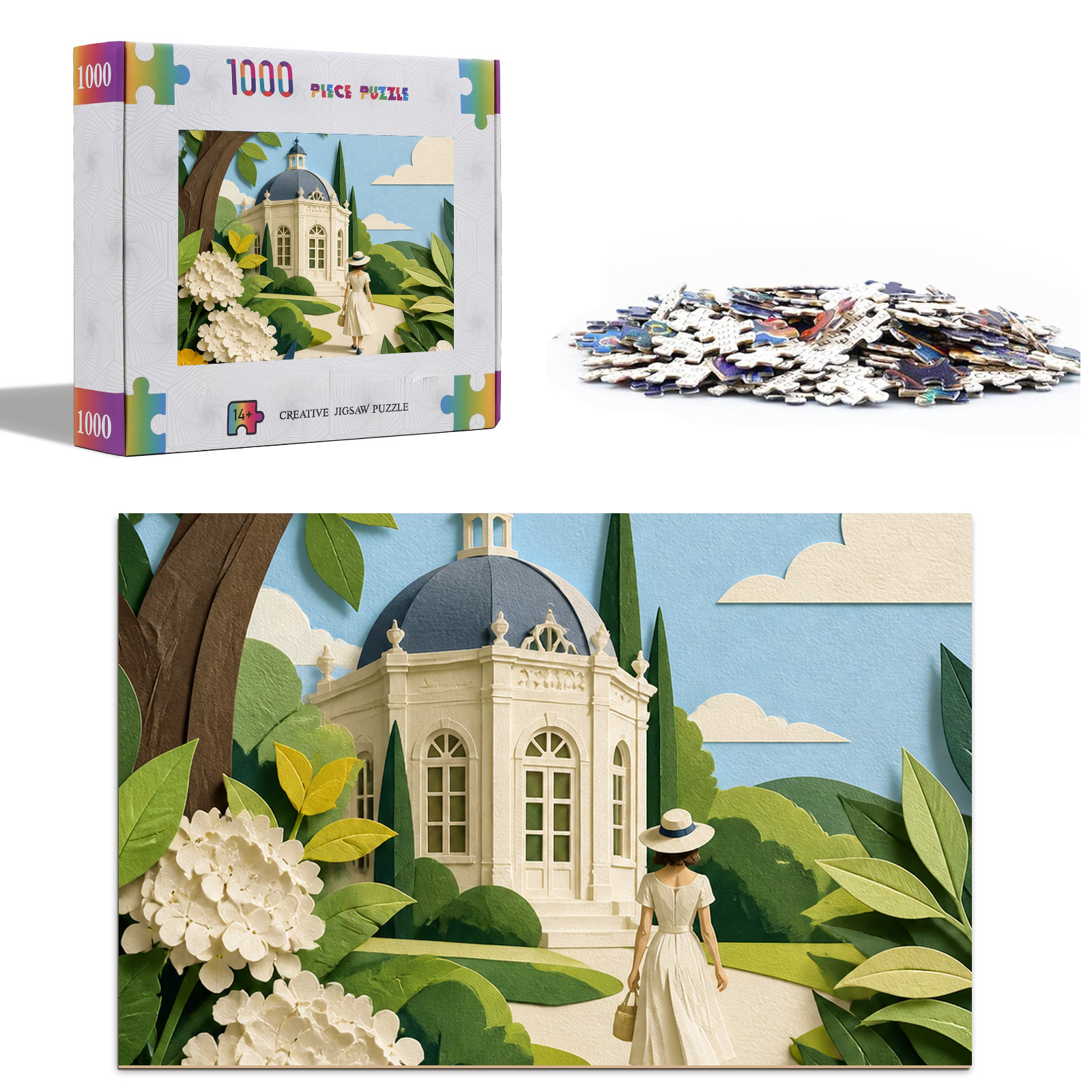 Golden-Hour Paper-Cut Garden Portrait Puzzle - puzzle product view