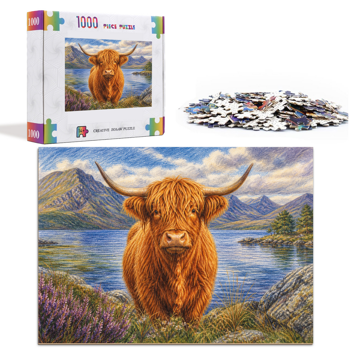 Vibrant Highland Cattle Landscape Puzzle - puzzle product view