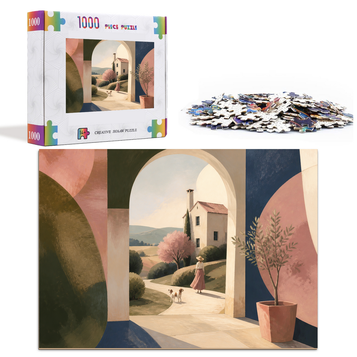 Golden Hour Whimsical Neighborhood Geometric Abstract Landscape Puzzle - puzzle product view