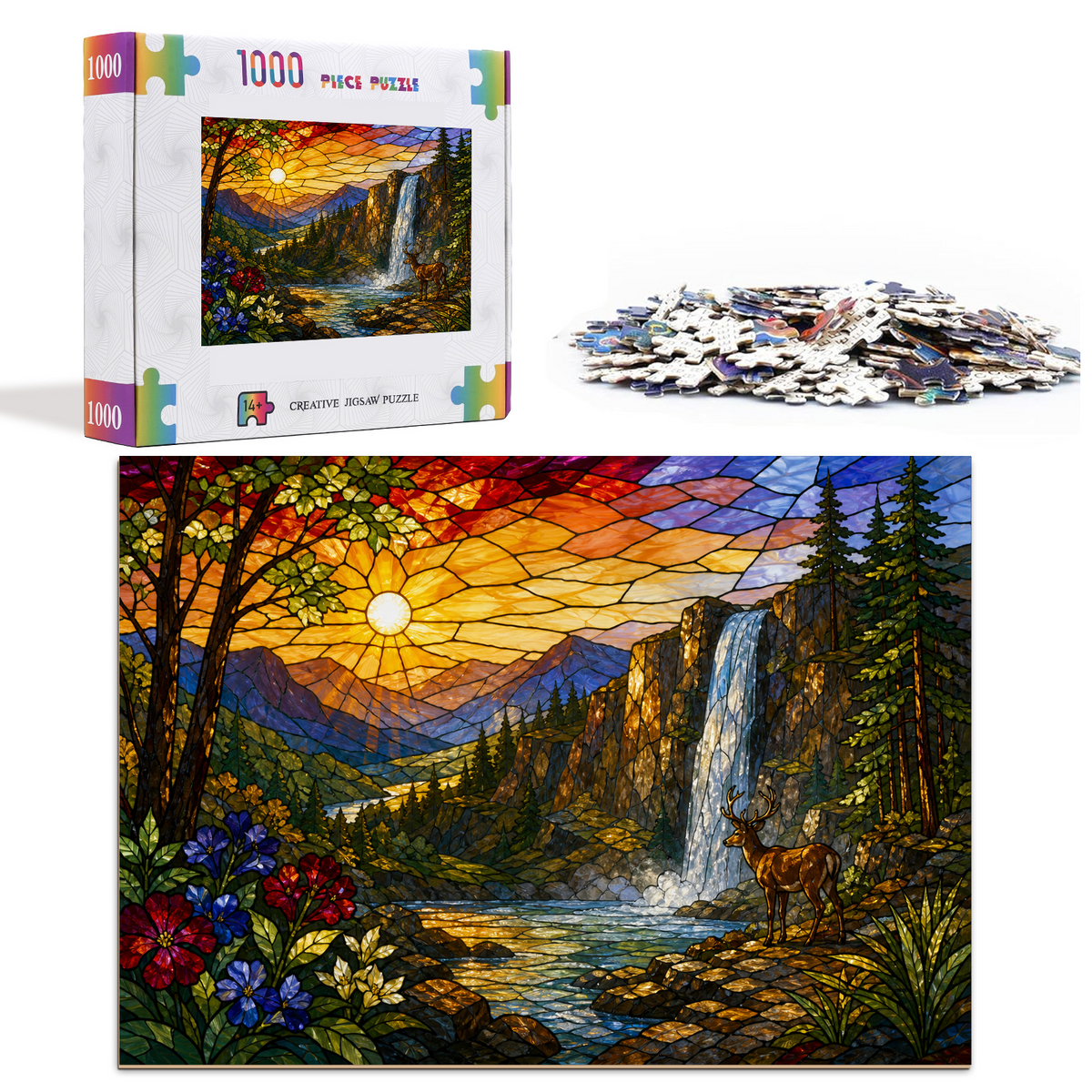 Golden-Hour Waterfall Gorge Landscape Puzzle - puzzle product view