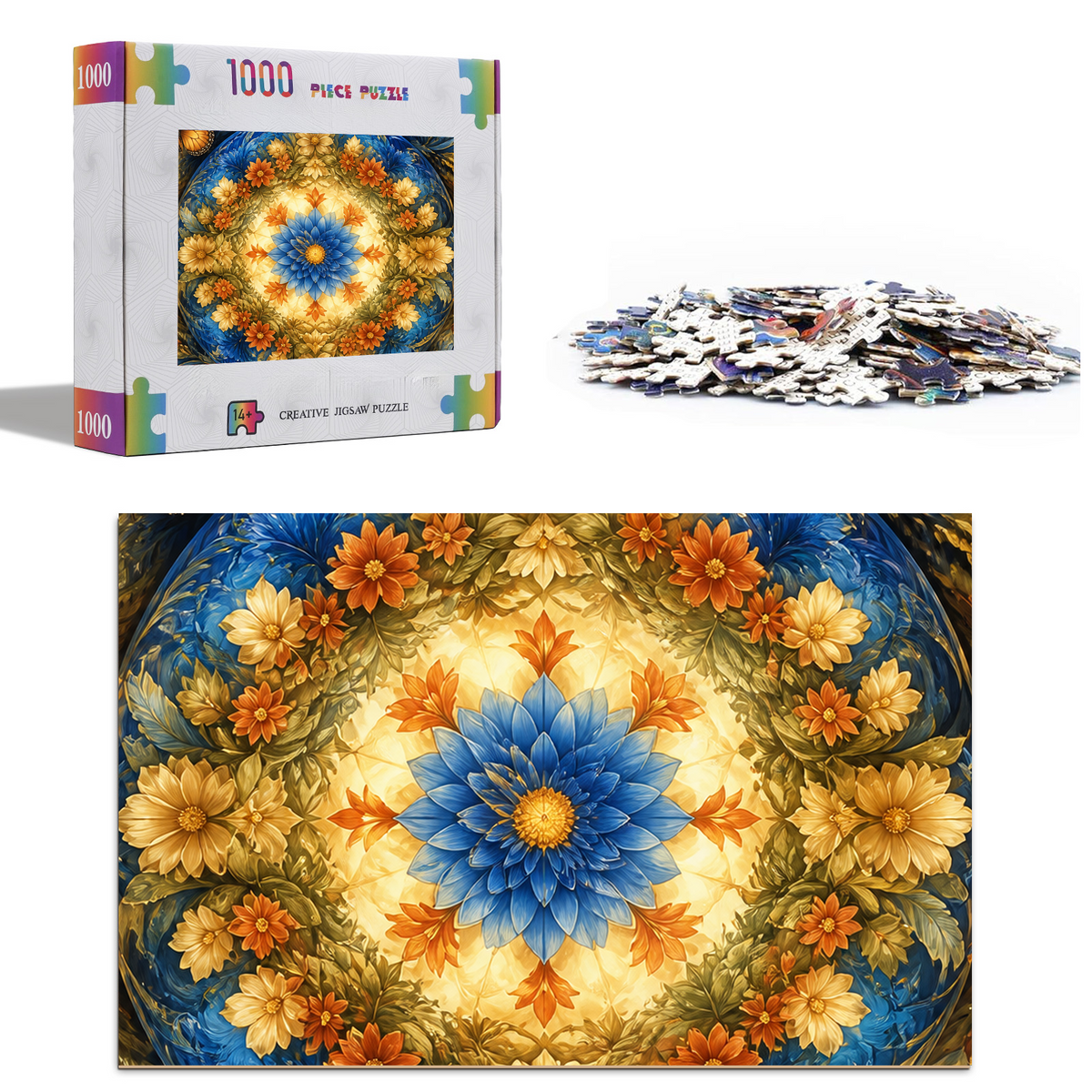 Moonlit Kaleidoscope Bloom Stained Glass Portrait Puzzle - puzzle product view