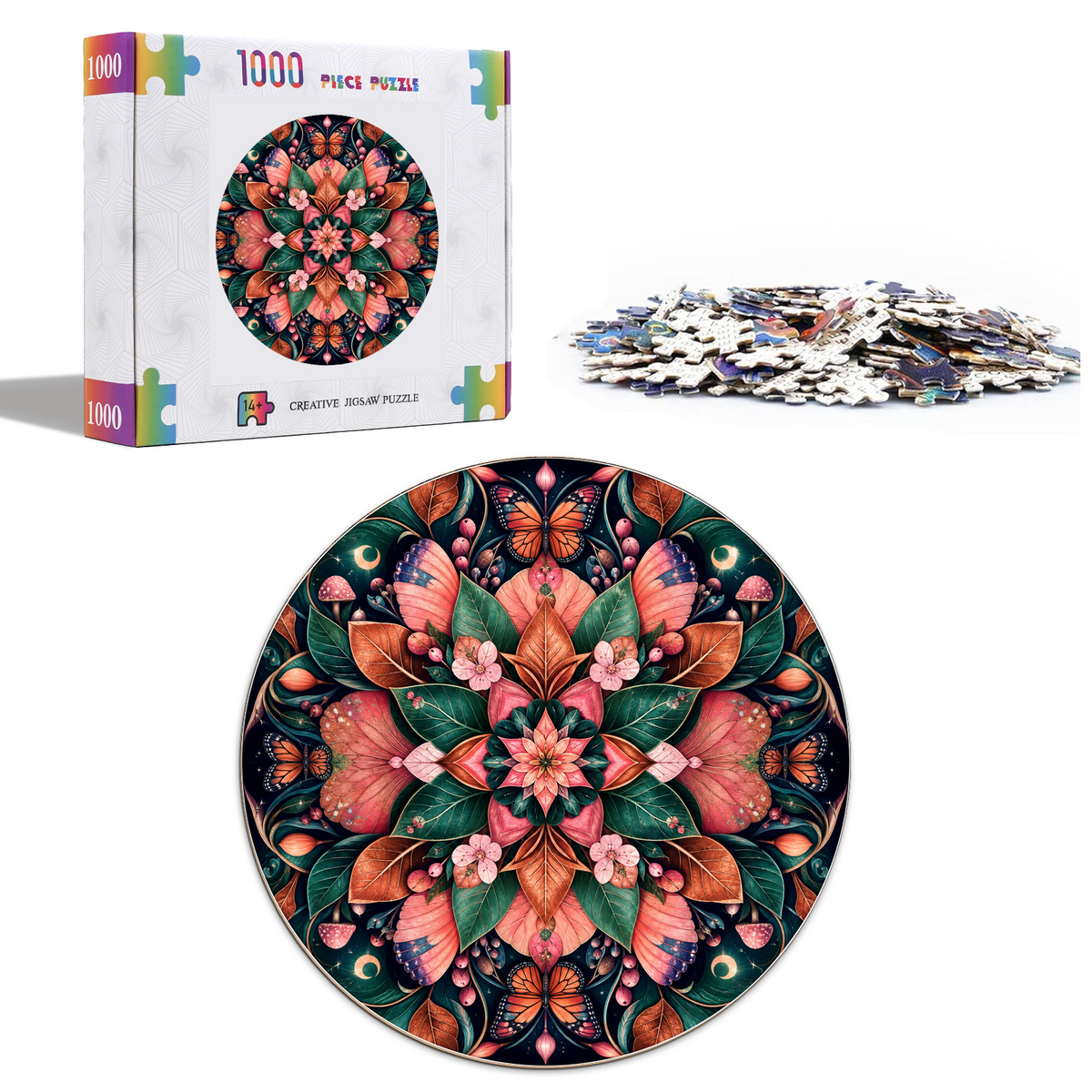 Copperleaf Botanical Kaleidoscope Round Puzzle - puzzle product view