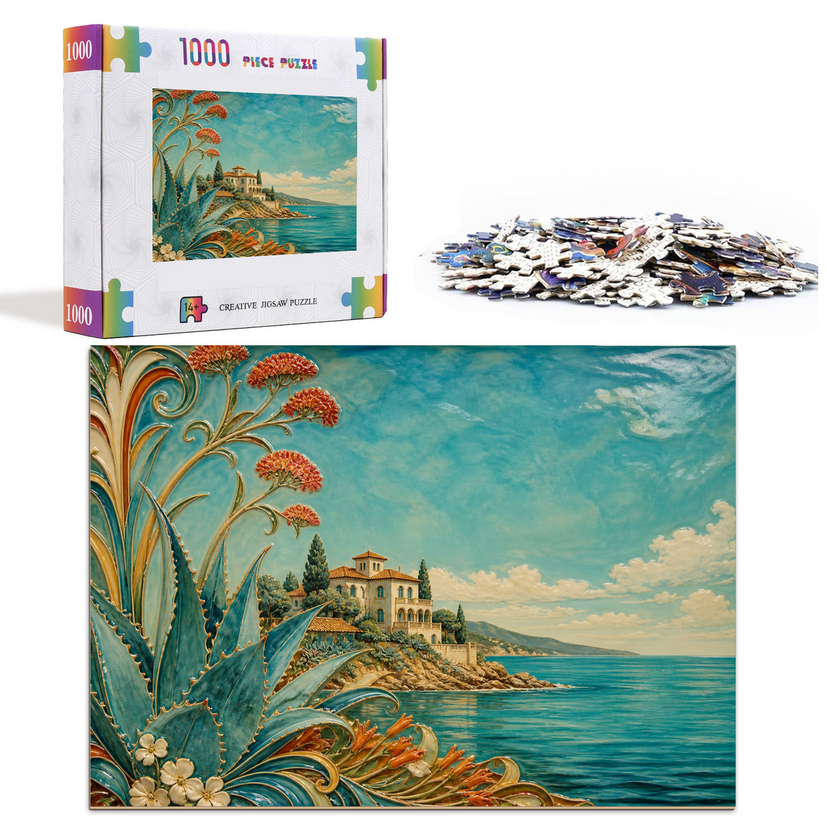 Vibrant Ceramic Mural Art Nouveau Decorative Landscape Puzzle - puzzle product view