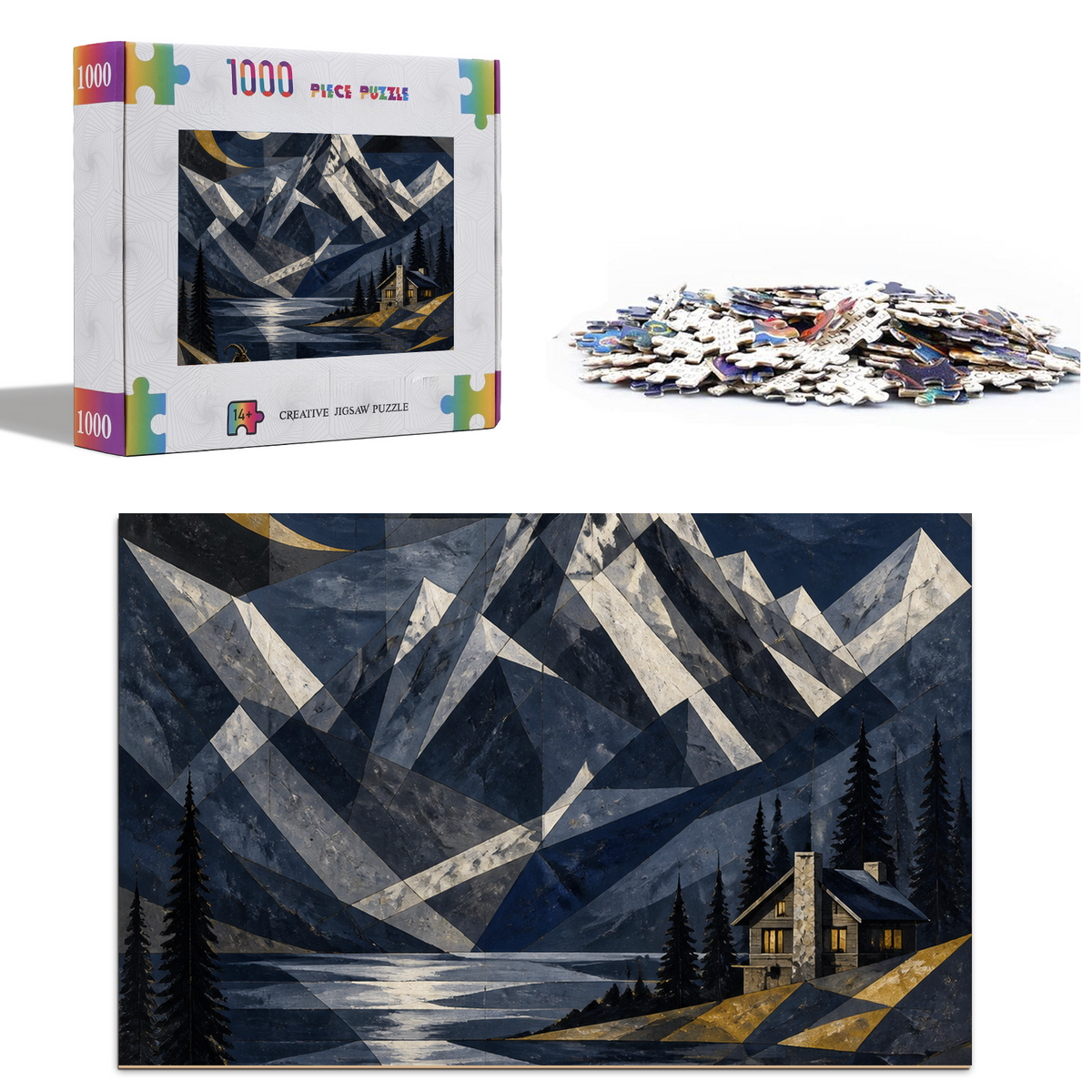 Moonlit Charcoal Alpine Range Portrait Puzzle - puzzle product view