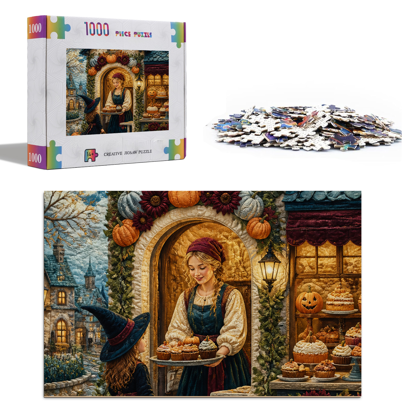 Luminous Halloween Bakery Textile Quilt Portrait Puzzle - puzzle product view