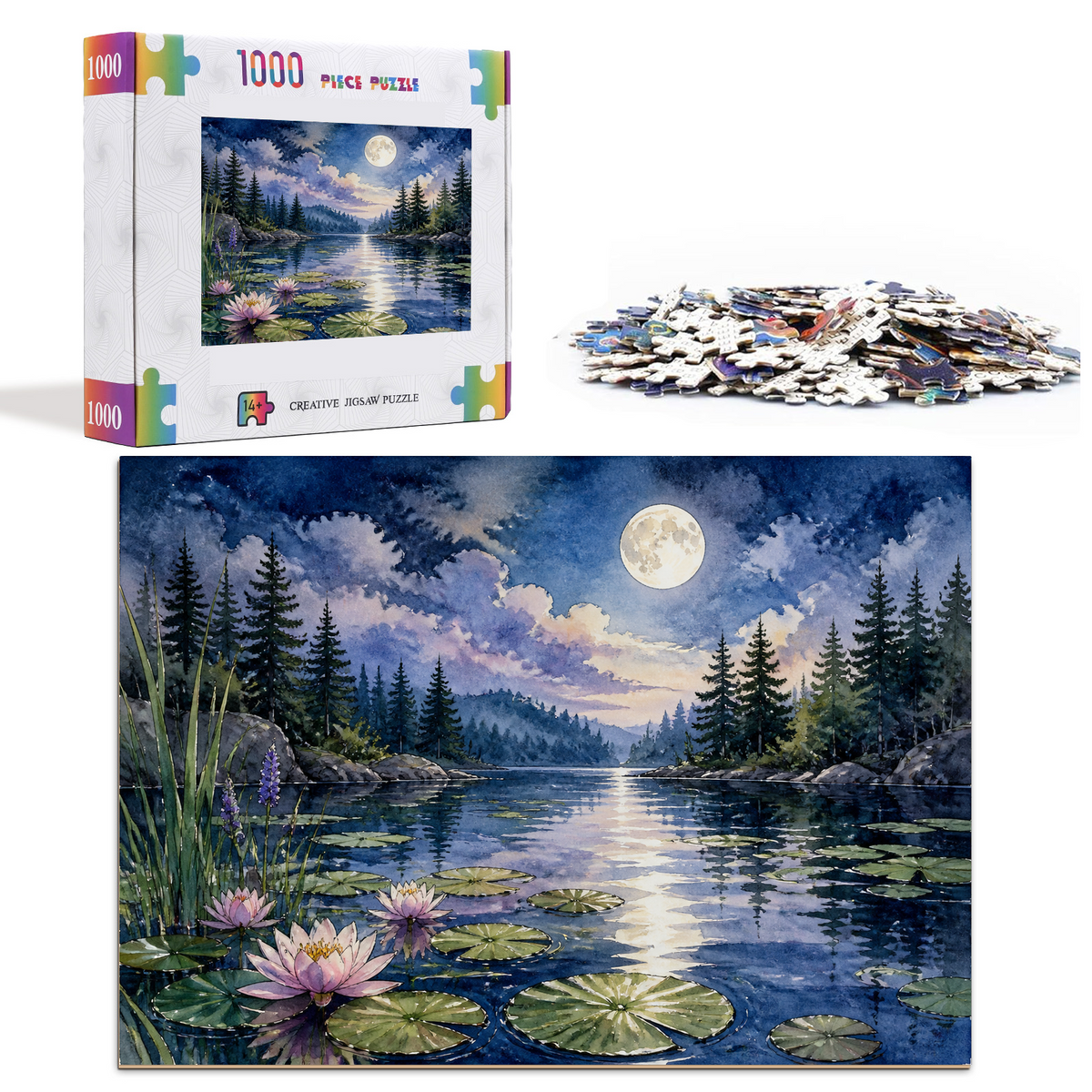 Moonlit Water-Lily Pond Landscape Puzzle - puzzle product view