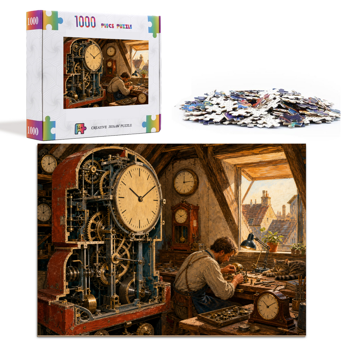 Luminous Clockmaker Attic Retro Mechanical Landscape Puzzle - puzzle product view