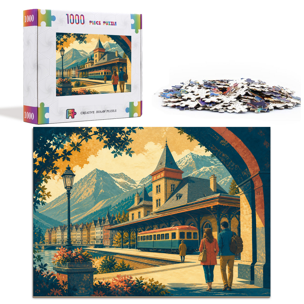 Luminous Mountain Railway Station Landscape Puzzle - puzzle product view