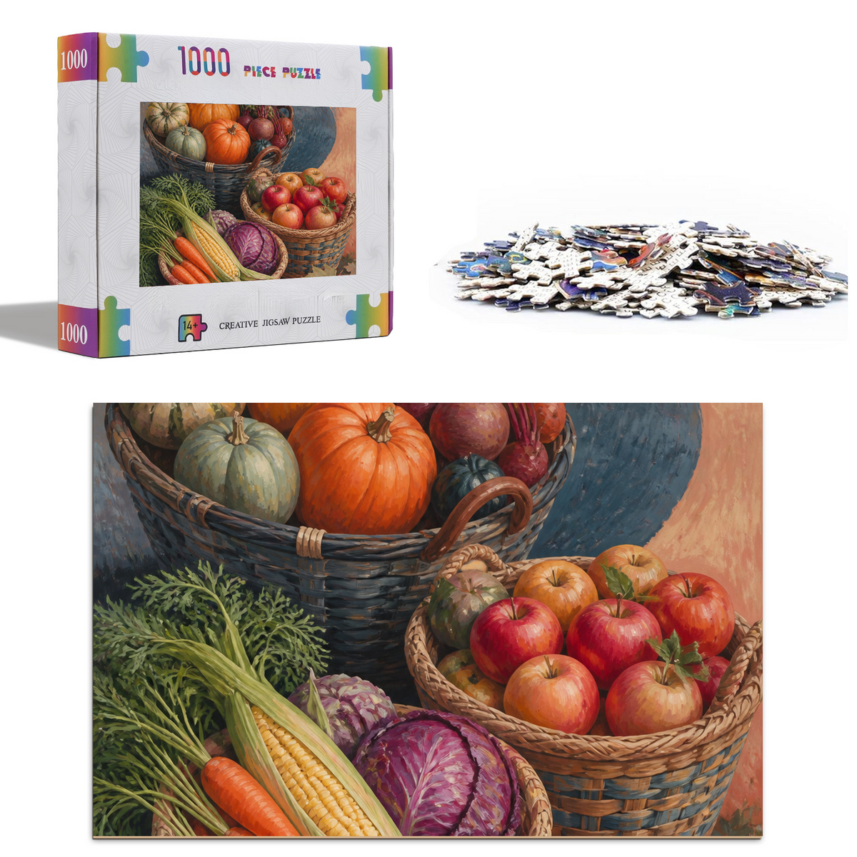Luminous Farmers Market Baskets Folk Art Portrait Puzzle - puzzle product view