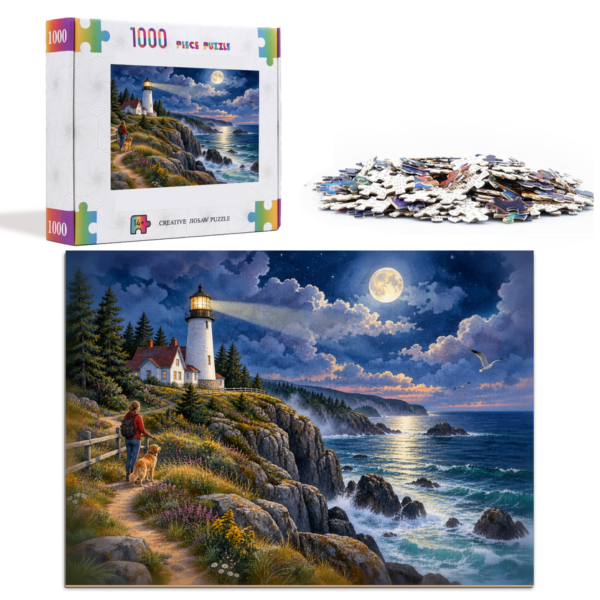 Moonlit Coastal Cliffs Landscape Puzzle - puzzle product view