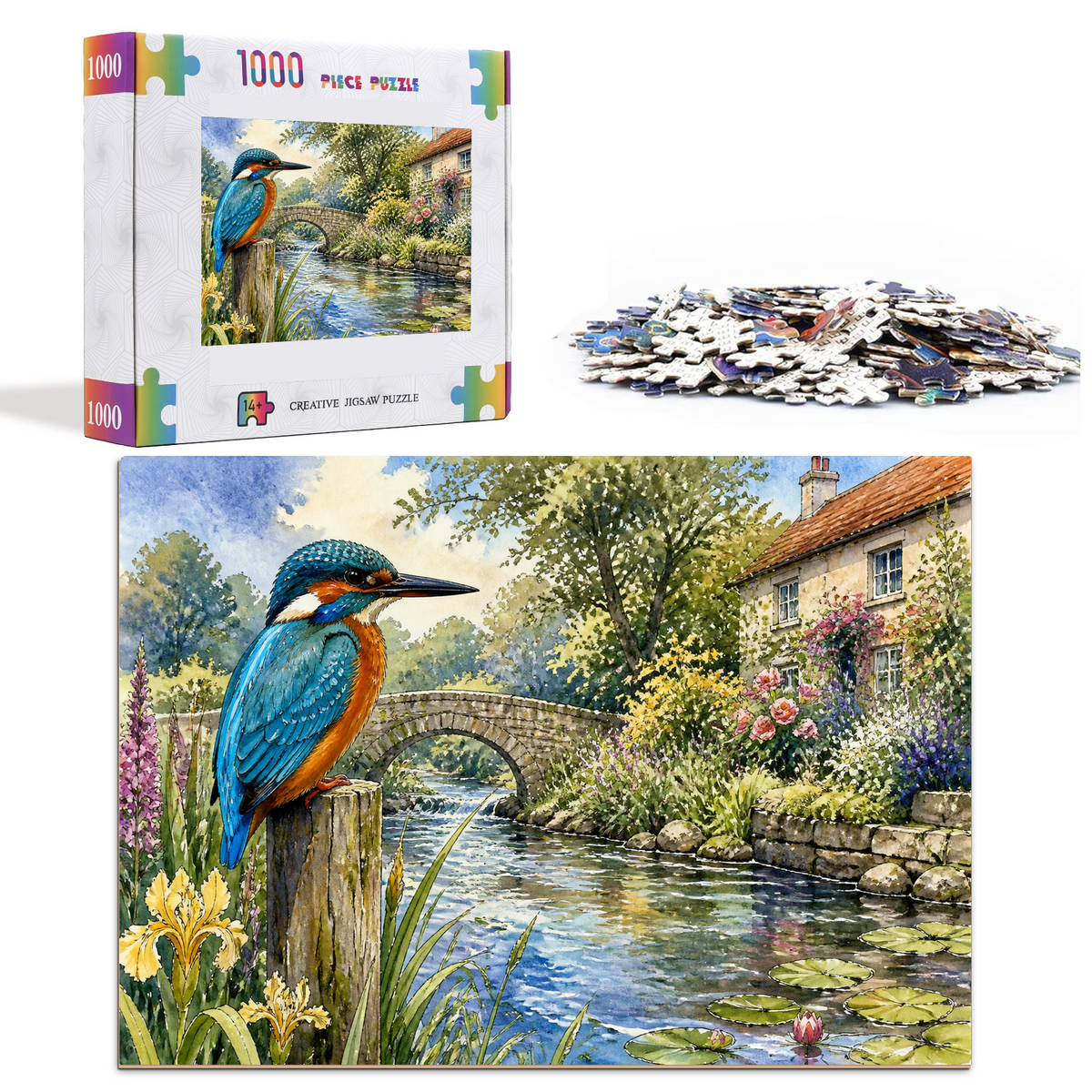 Luminous Kingfisher By A River Landscape Puzzle - puzzle product view