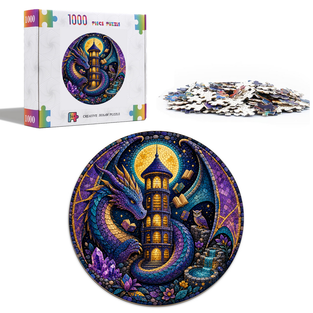 Moonlit Dragon Library Moon Round Puzzle - puzzle product view