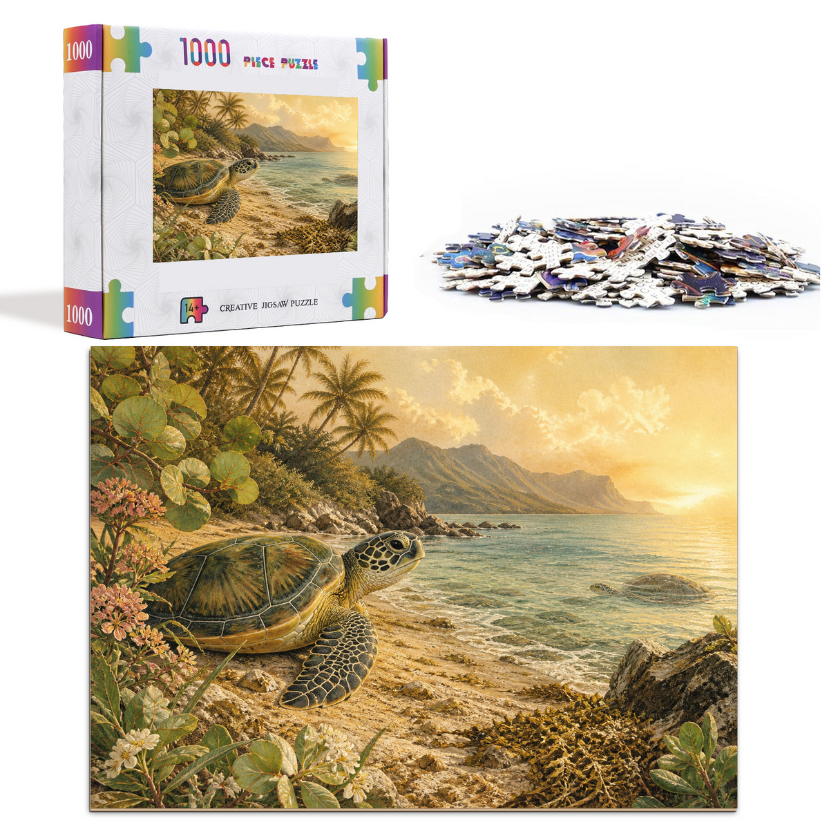 Golden-Hour Sea Turtles Landscape Puzzle - puzzle product view