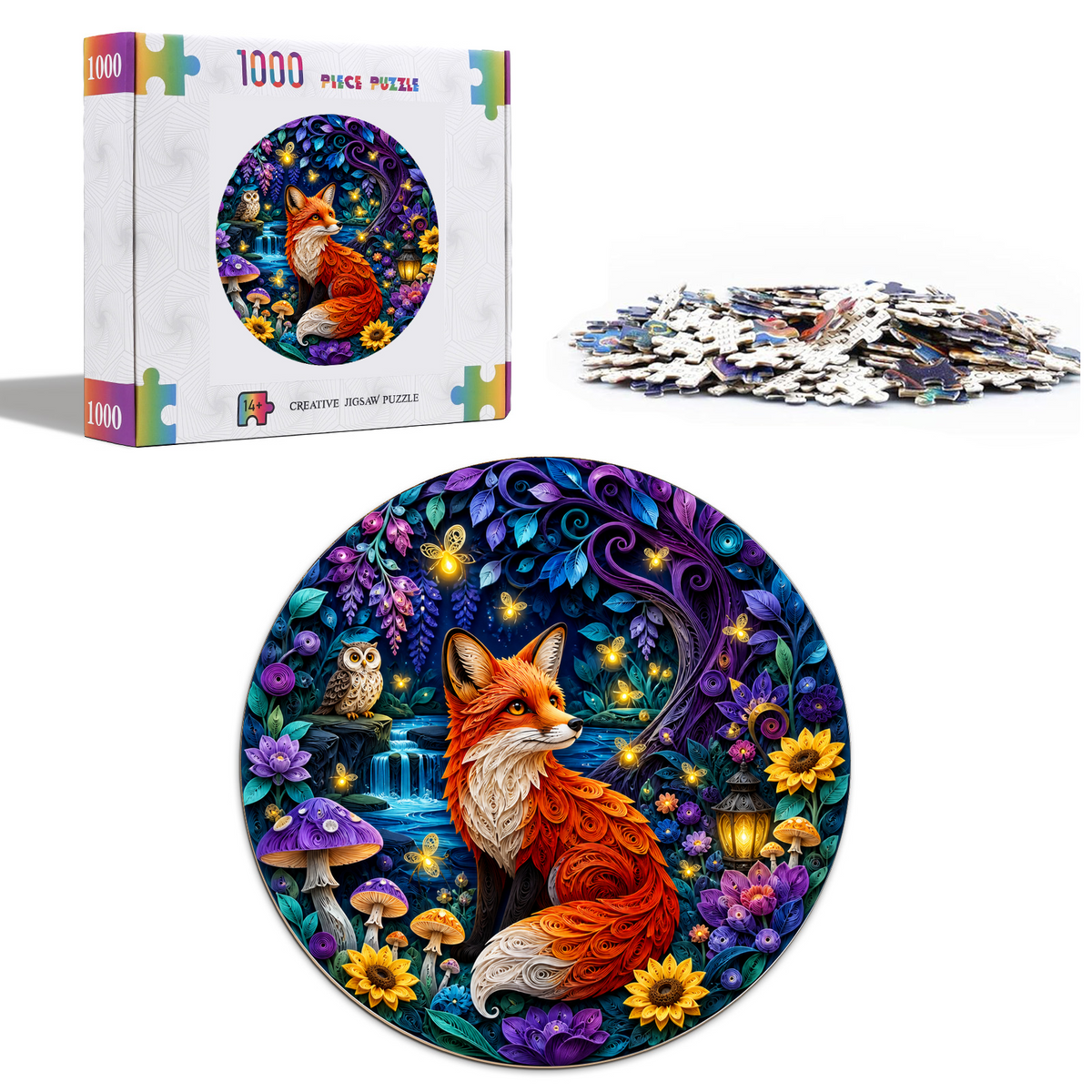 Velvet Fox and Firefly Grove Round Puzzle - puzzle product view
