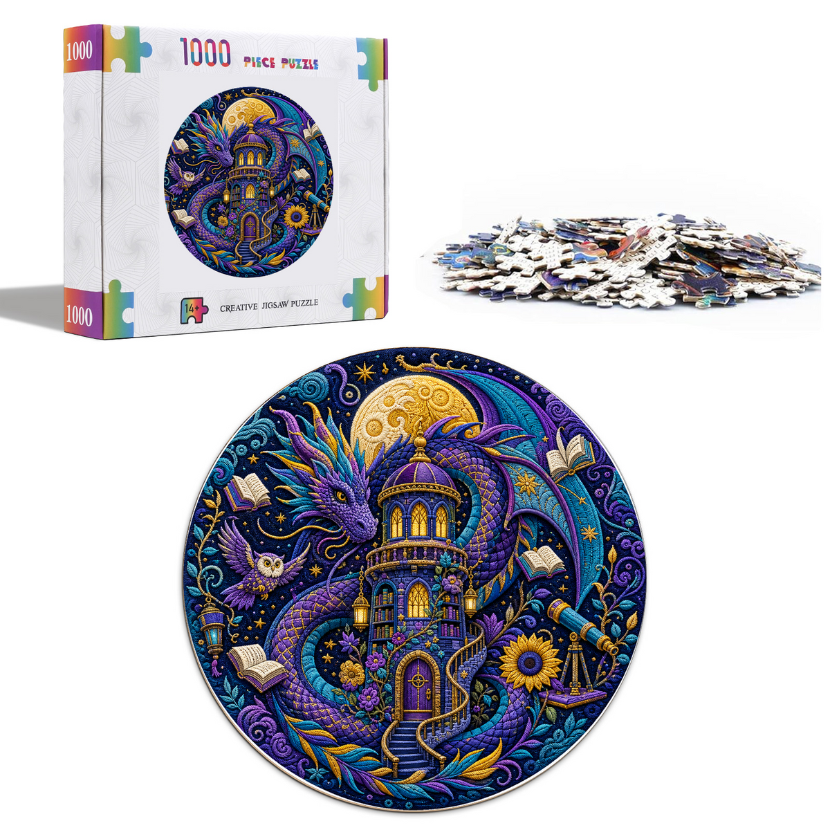 Radiant Dragon Library Moon Round Puzzle - puzzle product view
