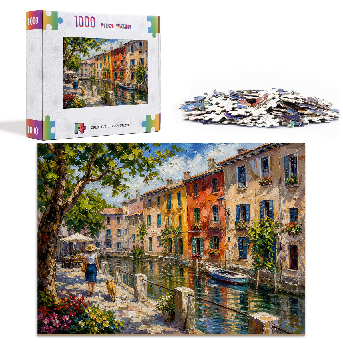 Vibrant Canal-Side Houses Landscape Puzzle - puzzle product view
