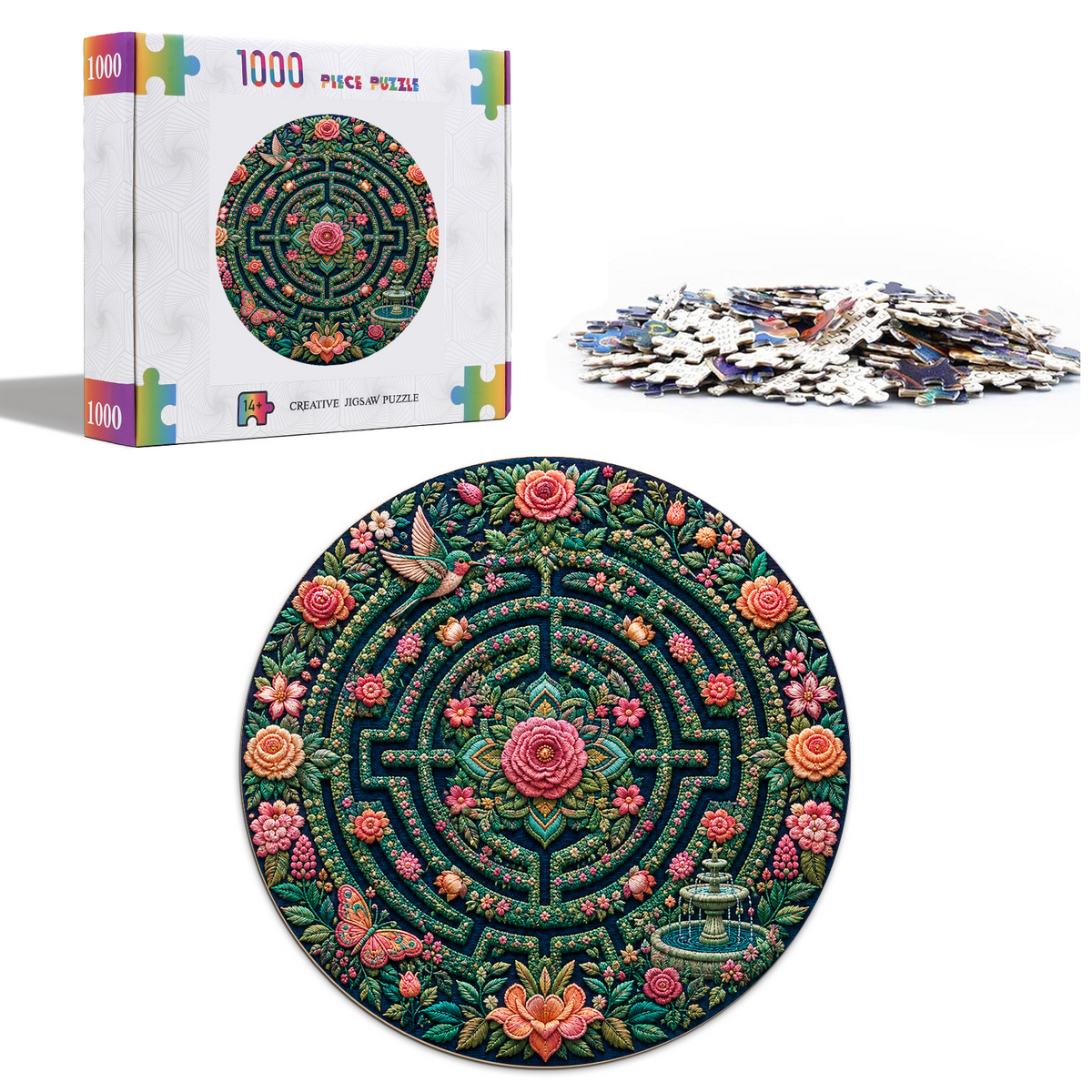 Emerald Floral Labyrinth Round Puzzle - puzzle product view