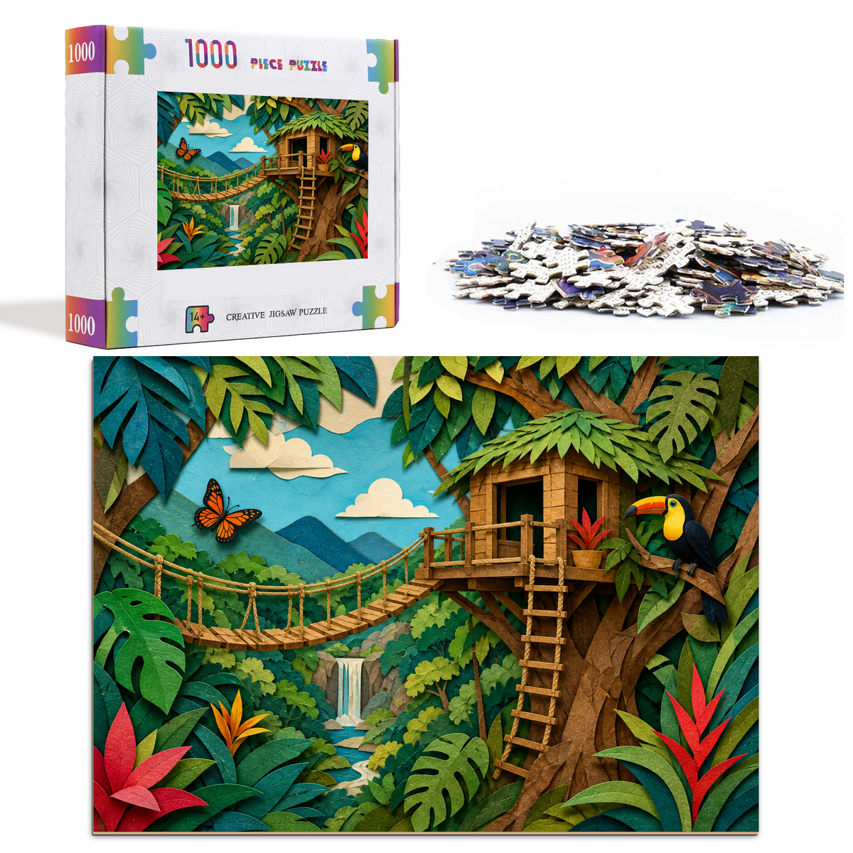 Quiet Jungle Treehouse Paper Cut Collage Landscape Puzzle - puzzle product view