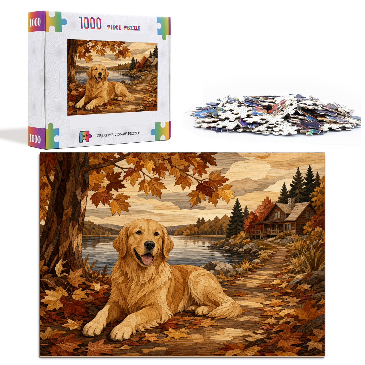 Sunlit Golden Retriever Landscape Puzzle - puzzle product view