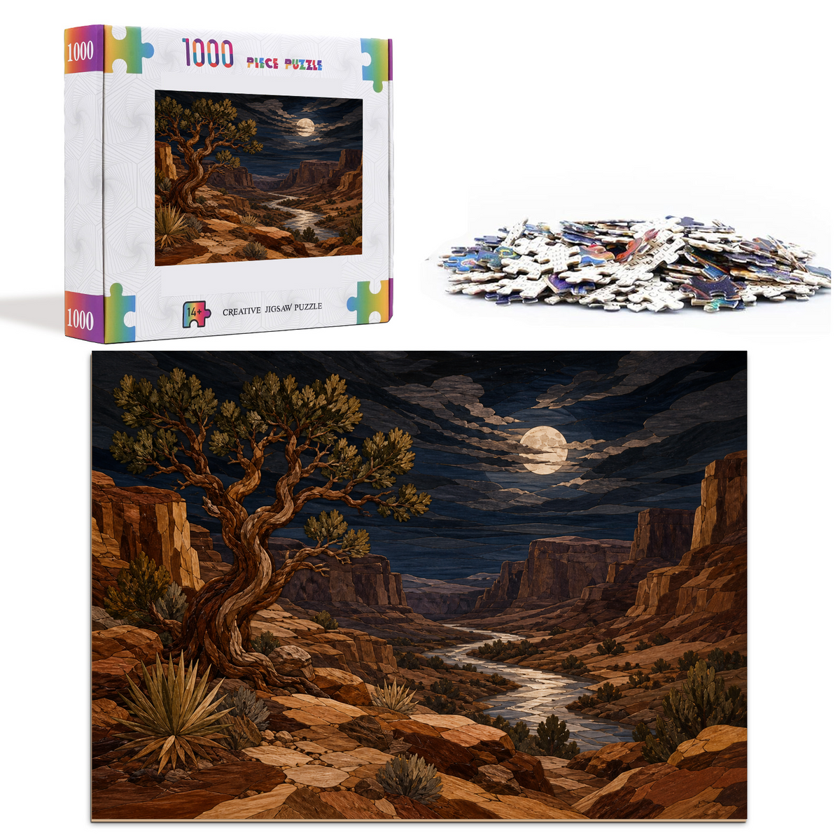 Moonlit Desert Canyon Landscape Puzzle - puzzle product view
