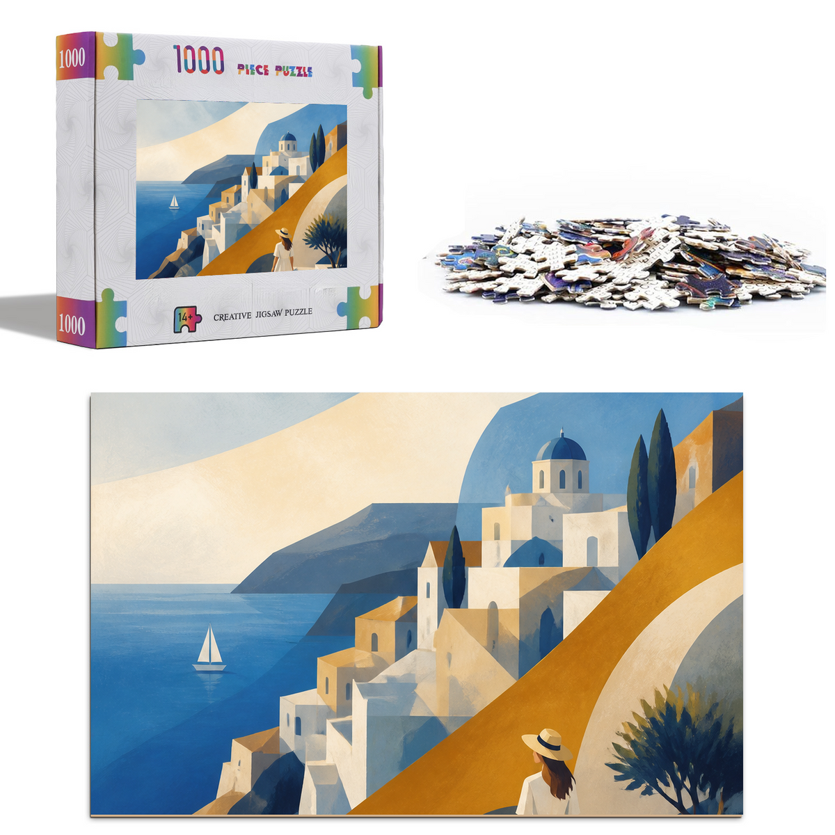 Sunlit Painted Seaside Town Portrait Puzzle - puzzle product view