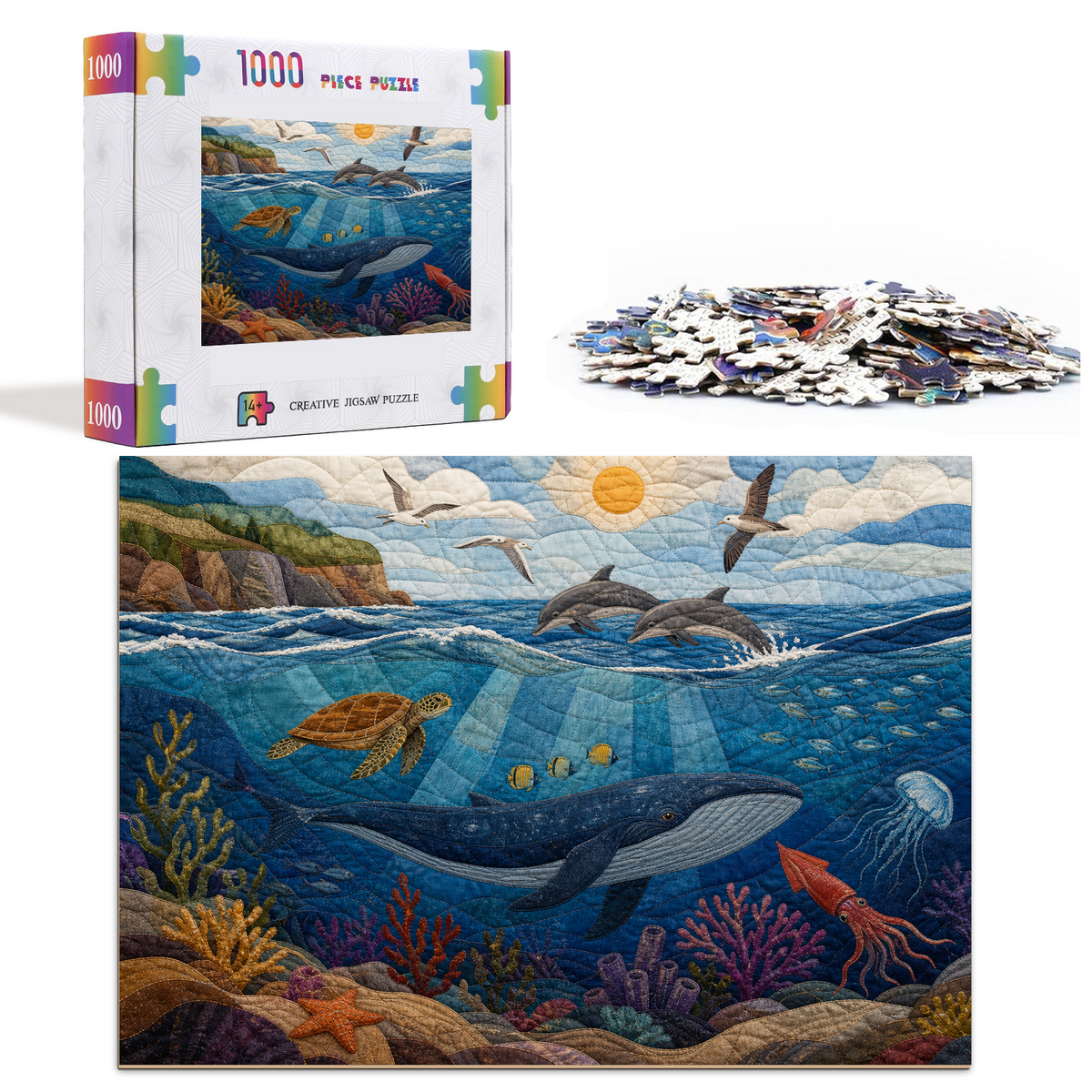 Quiet Ocean Life Layers Textile Quilt Landscape Puzzle - puzzle product view