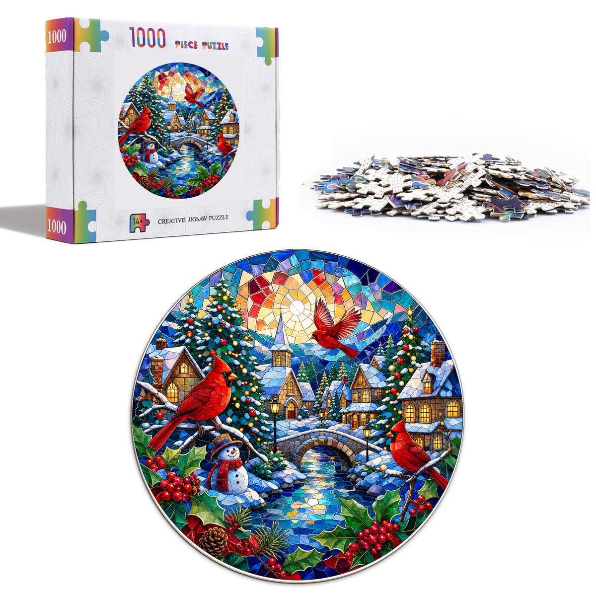 Whispering Cardinal Winter Village Round Puzzle - puzzle product view