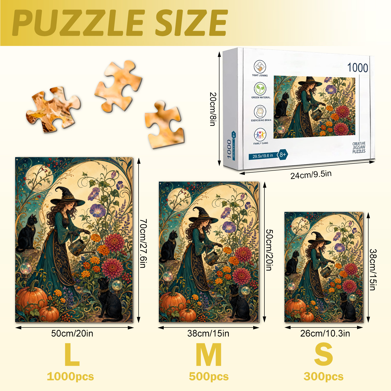 Art Nouveau Witch Moon Garden Jigsaw Puzzle - puzzle detail view