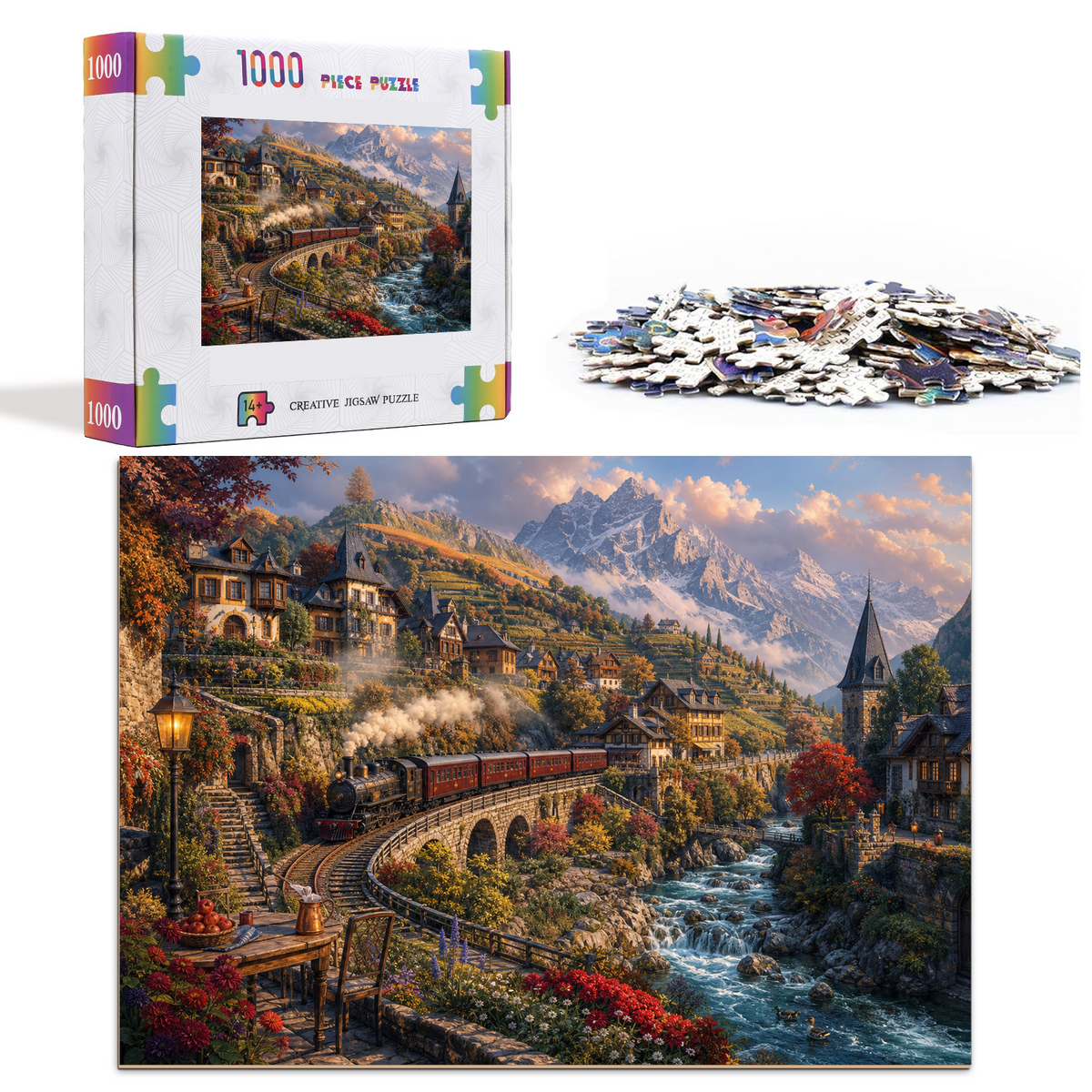 Amber Mountain Railway Town Landscape Puzzle - puzzle product view