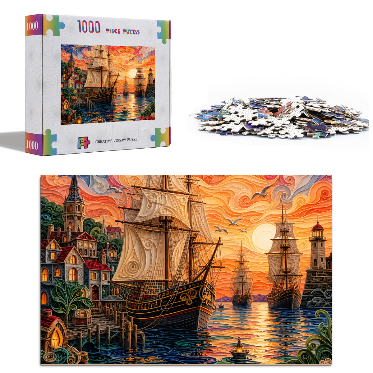 Twilight Harbor of Tall Ships Portrait Puzzle - puzzle product view