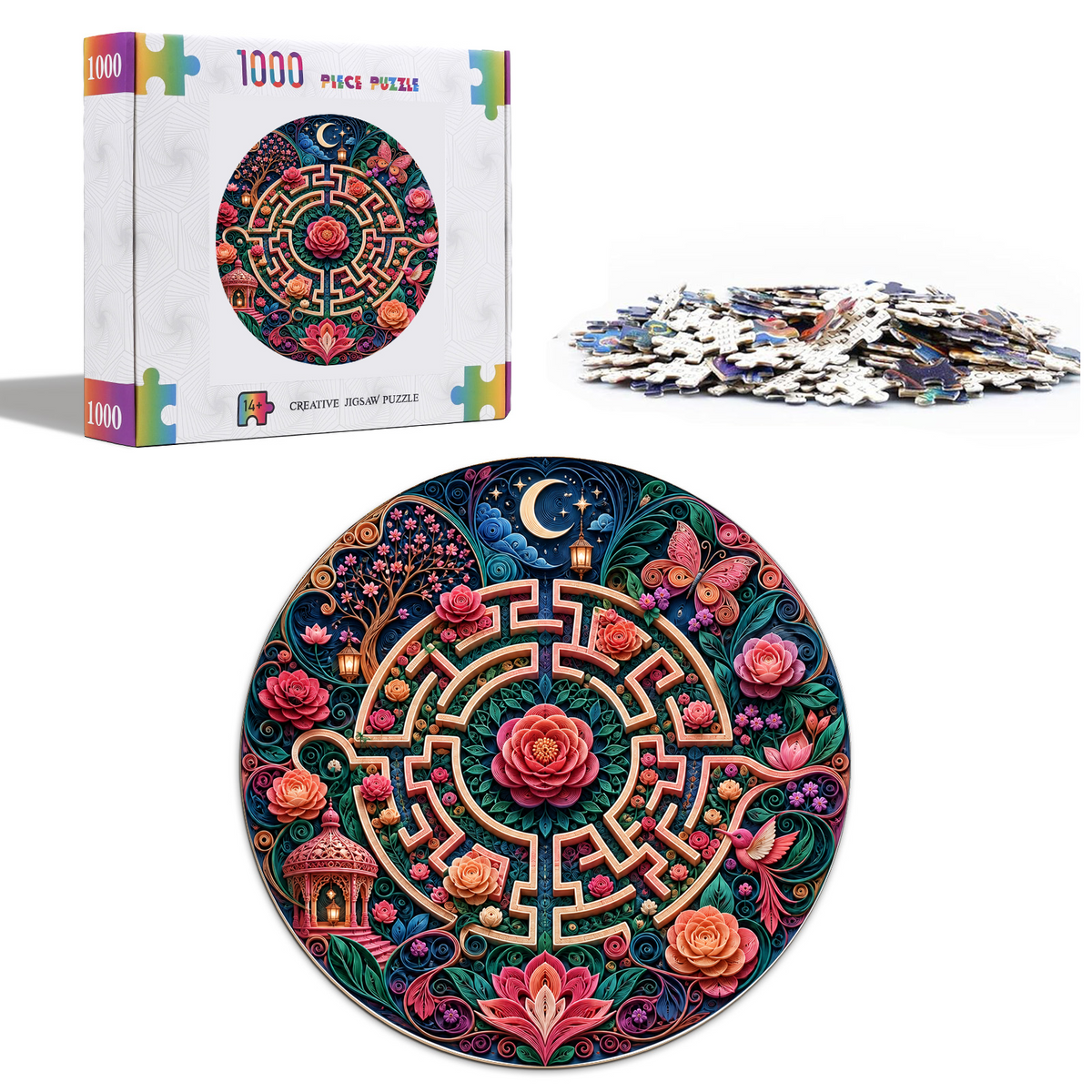 Twilight Floral Labyrinth Round Puzzle - puzzle product view