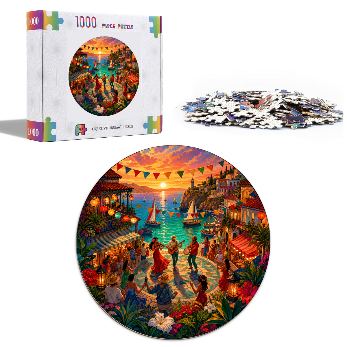 Emerald Coastal Summer Festival Round Puzzle - puzzle product view