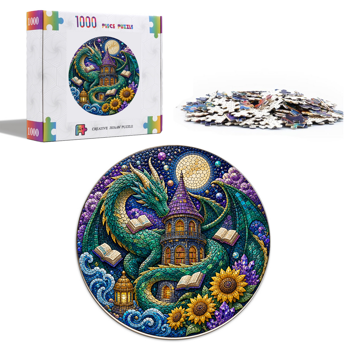 Emerald Dragon Library Moon Round Puzzle - puzzle product view