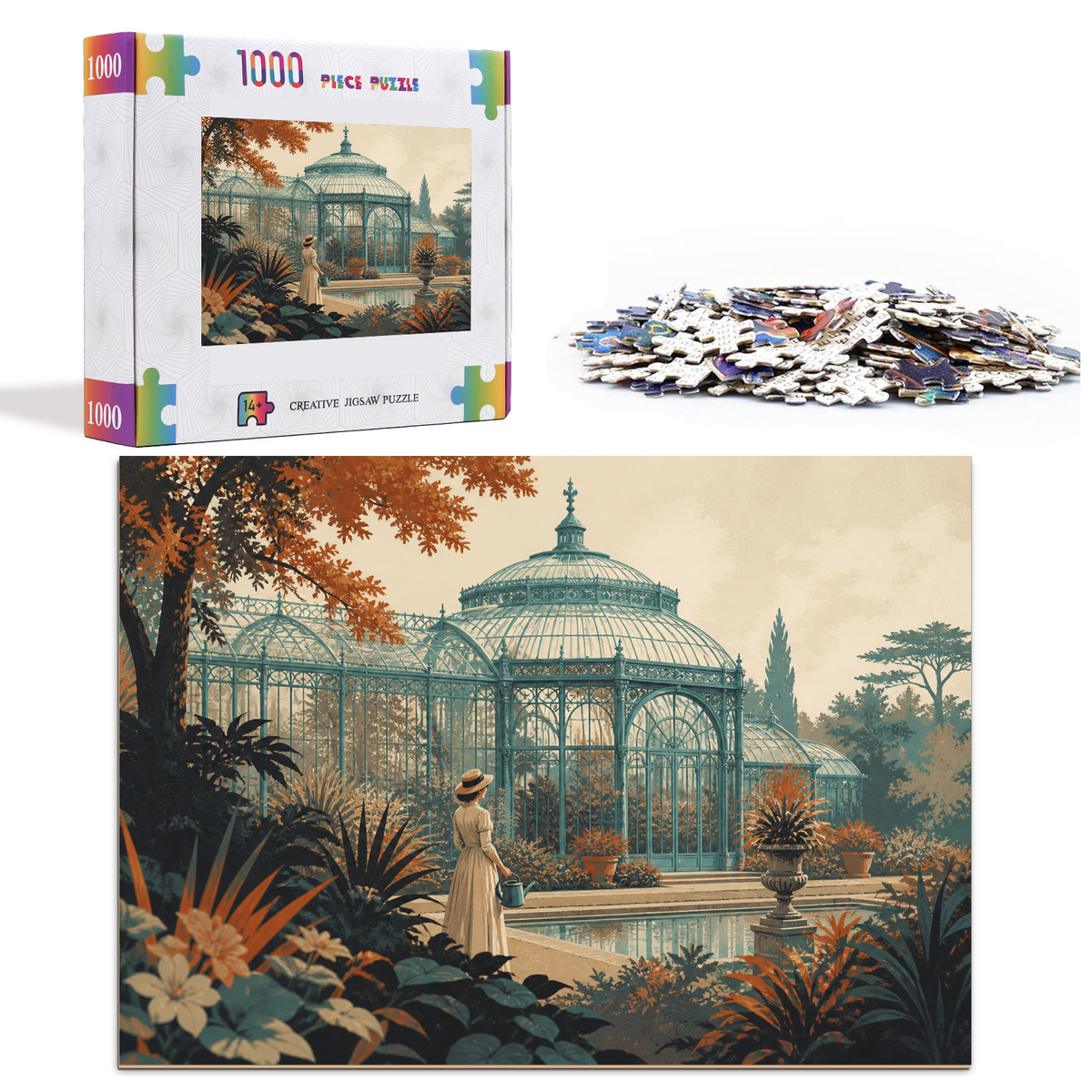 Quiet Art Nouveau Greenhouse Screen Print Landscape Puzzle - puzzle product view