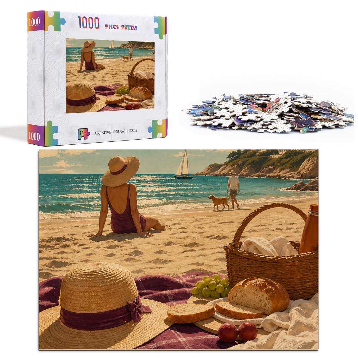 Story Rich Summer Beach Picnic Travel Poster Landscape Puzzle - puzzle product view