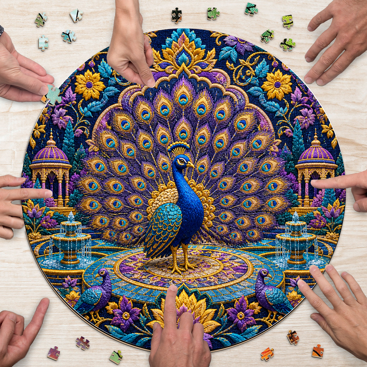 Golden Peacock Mosaic Court Round Puzzle - puzzle product view