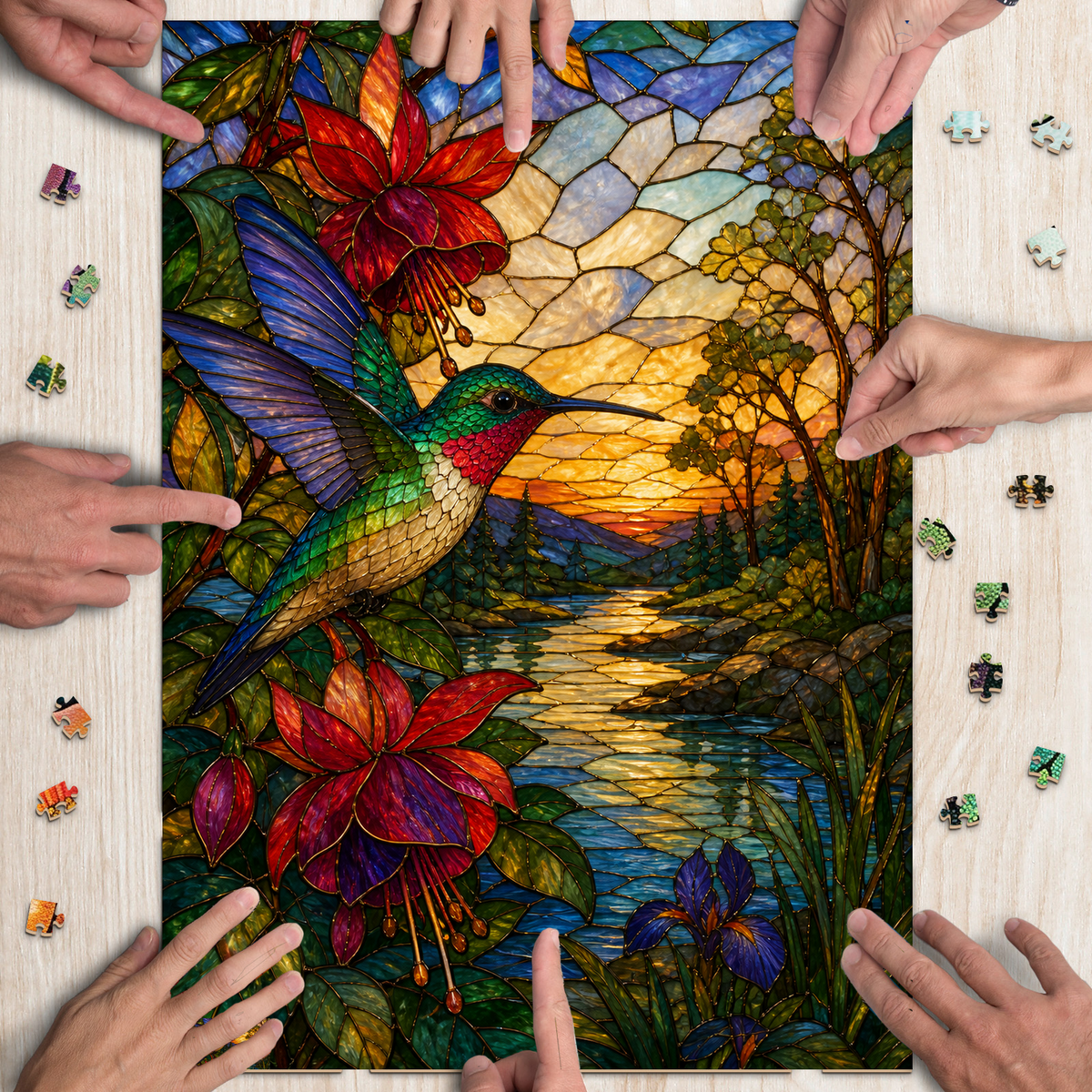 Luminous Hummingbirds Portrait Puzzle - puzzle product view