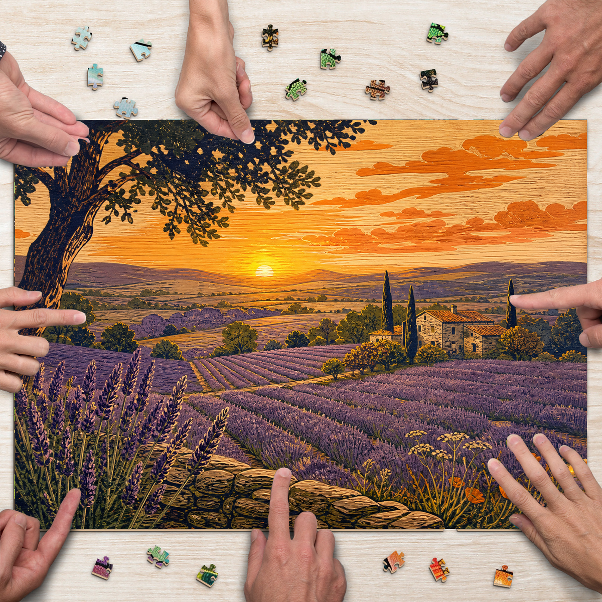 Golden-Hour Lavender Hills Landscape Puzzle - puzzle product view