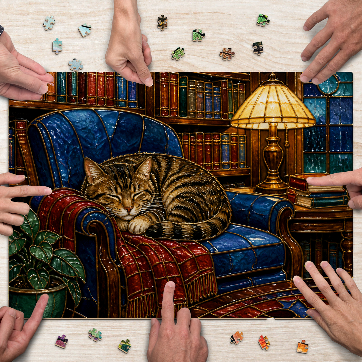 Story-Rich Library Cat Landscape Puzzle - puzzle product view