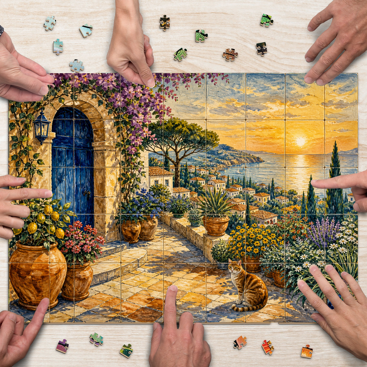 Golden-Hour Garden Courtyard Landscape Puzzle - puzzle product view